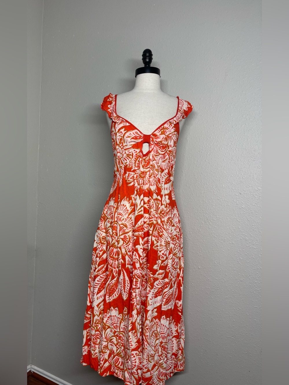 Band of the Free Vibrant Red & White Floral Midi Sundress L